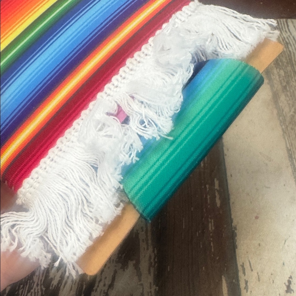 NEW! Southwestern CAN COOLER Boho Rainbow Stripe Can Cooler with Fringe - Picture 2 of 3